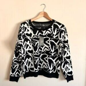 Adrianna Papell Black & White Abstract Valentines Heart Sweater Women’s Medium
